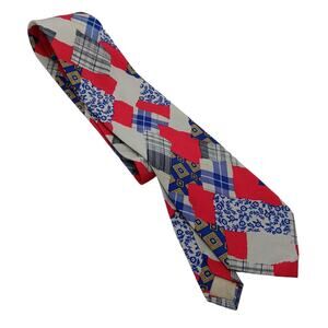 Capone Uomo vintage tie Colorful Patch Print Red and Blue 58" x 4"